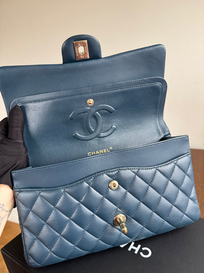 Pre-owned Chanel Timeless Classic Medium Marine Blue Lambskin Flap Bag