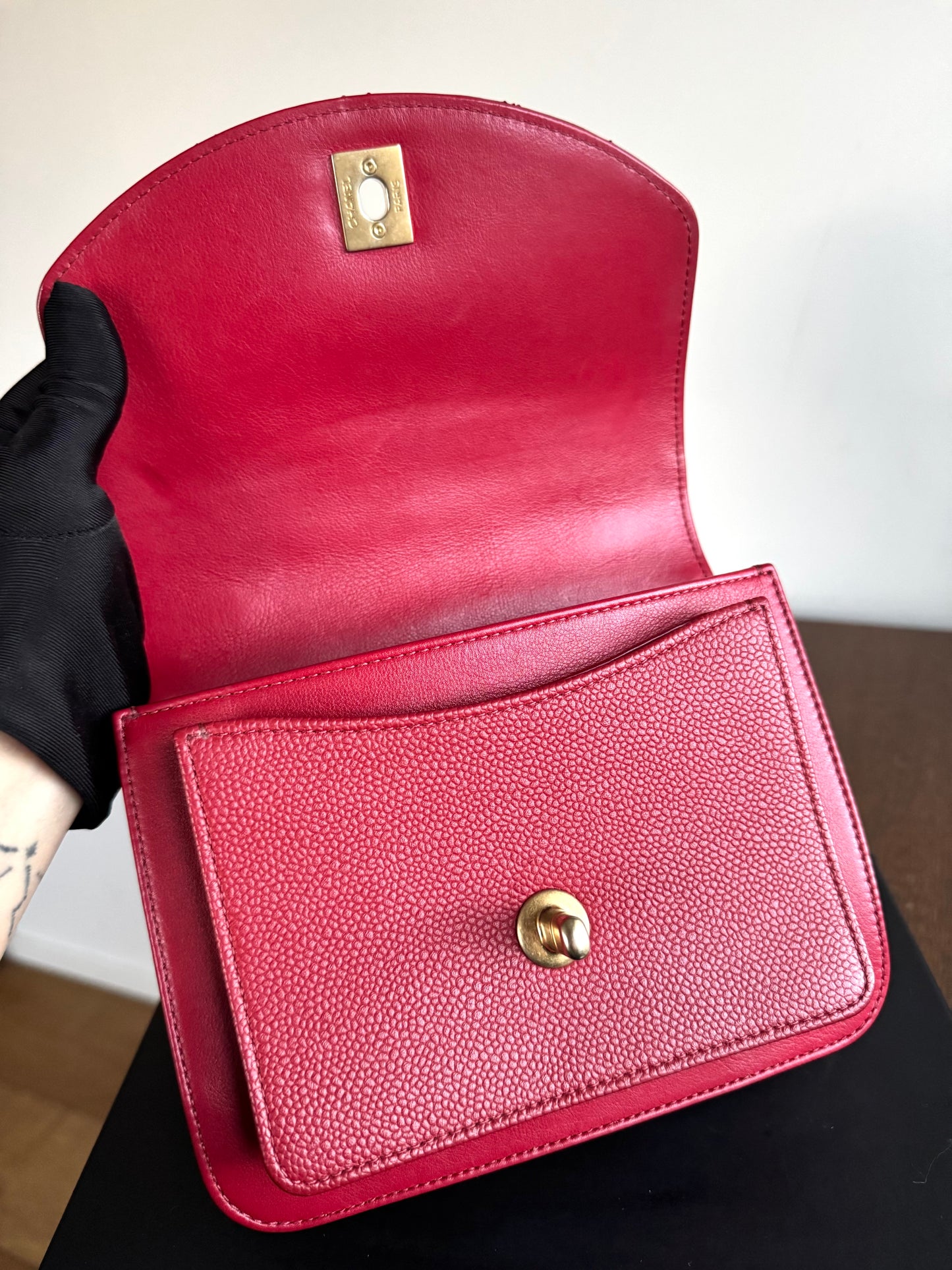 Pre-owned Chanel Top Chain Red Burgundy Caviar Flap Bag