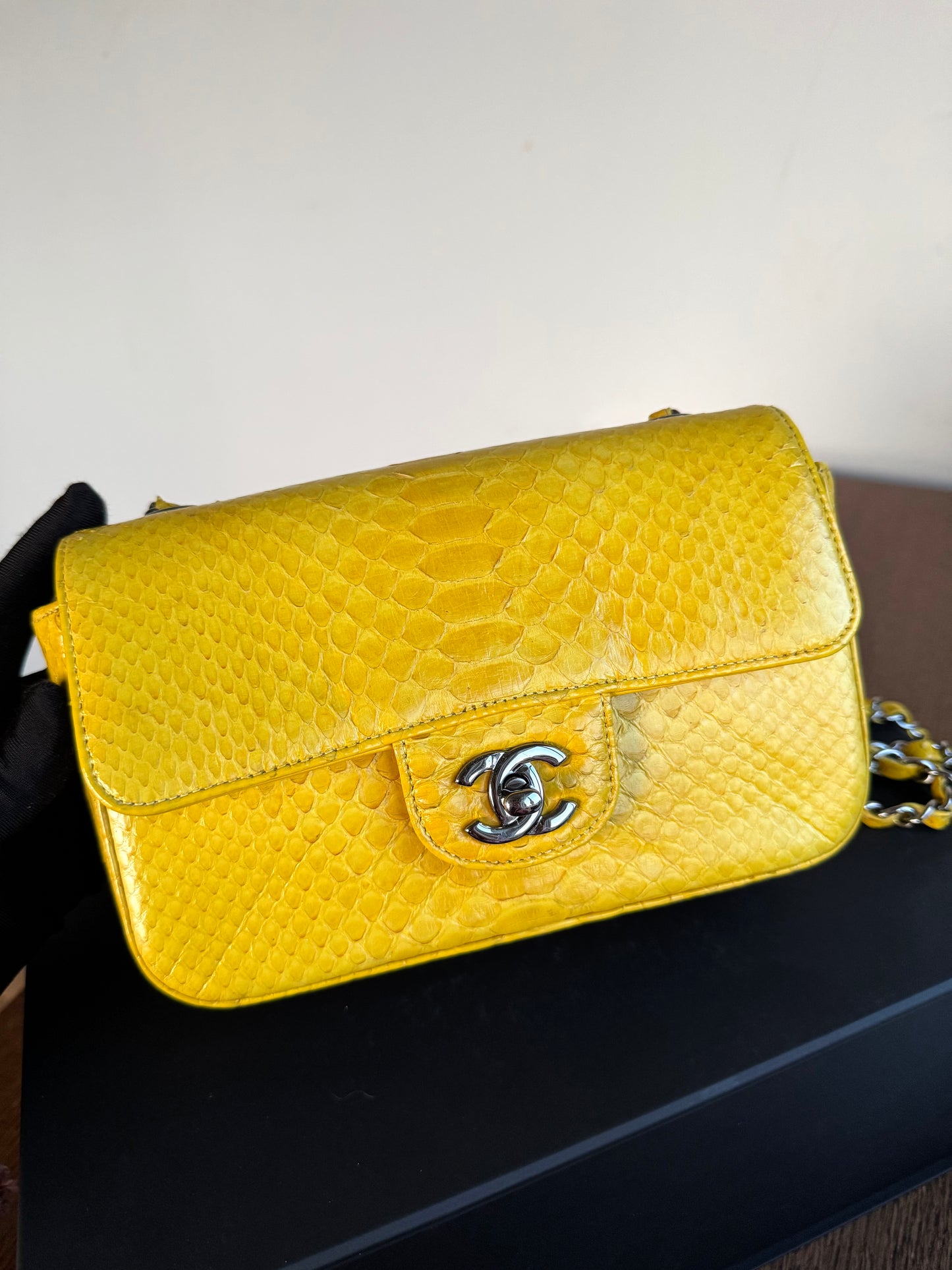 Pre-owned Chanel Timeless Mini Rectangle Yellow Python Flap Bag