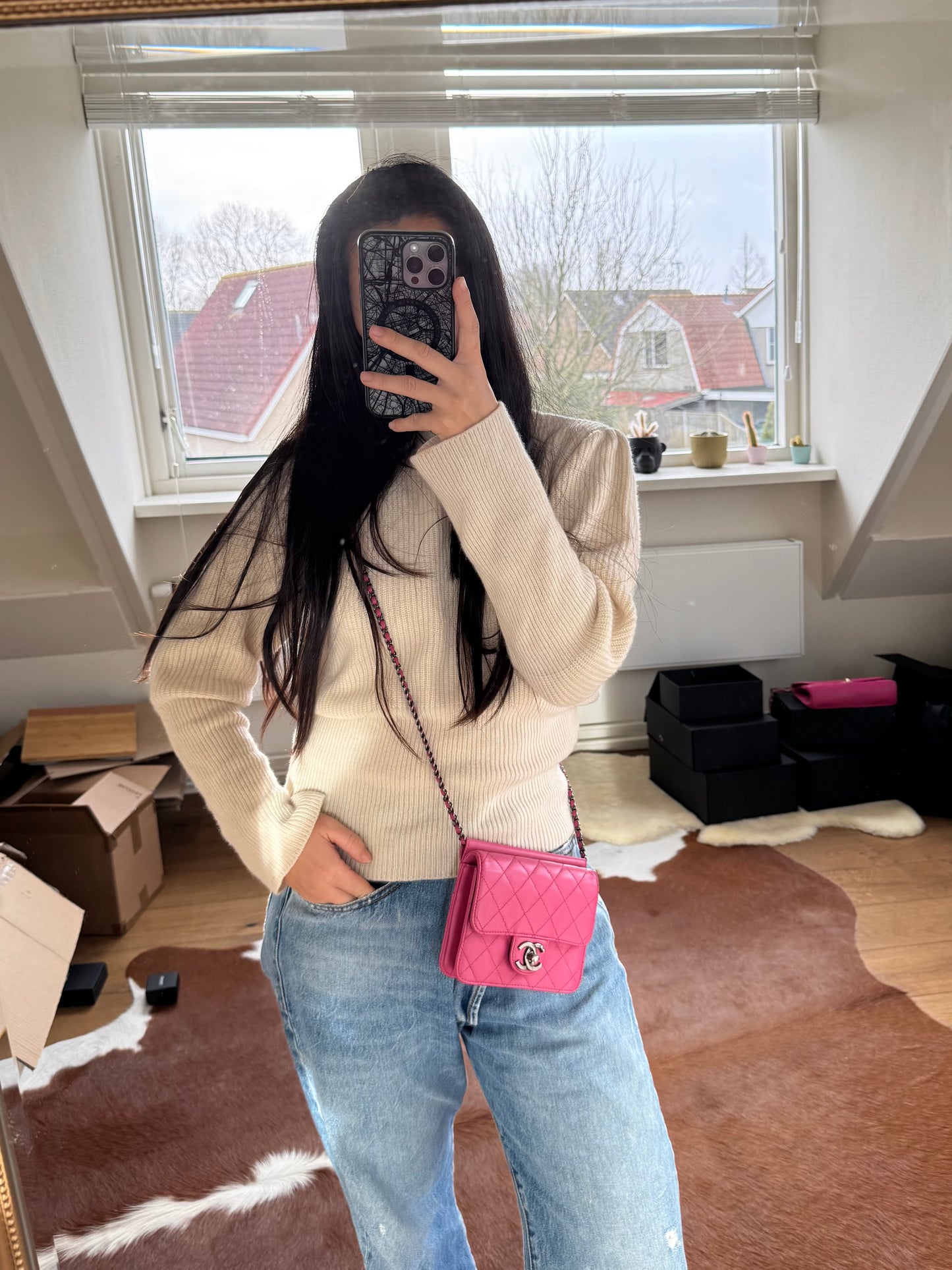 Pre-owned Chanel Crossing Time Mini Pink Leather Flap Bag