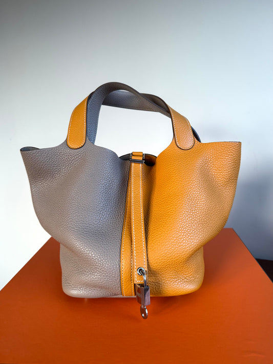 Pre-owned Hermès Picotin 22 Bicolor Clemence Handbag