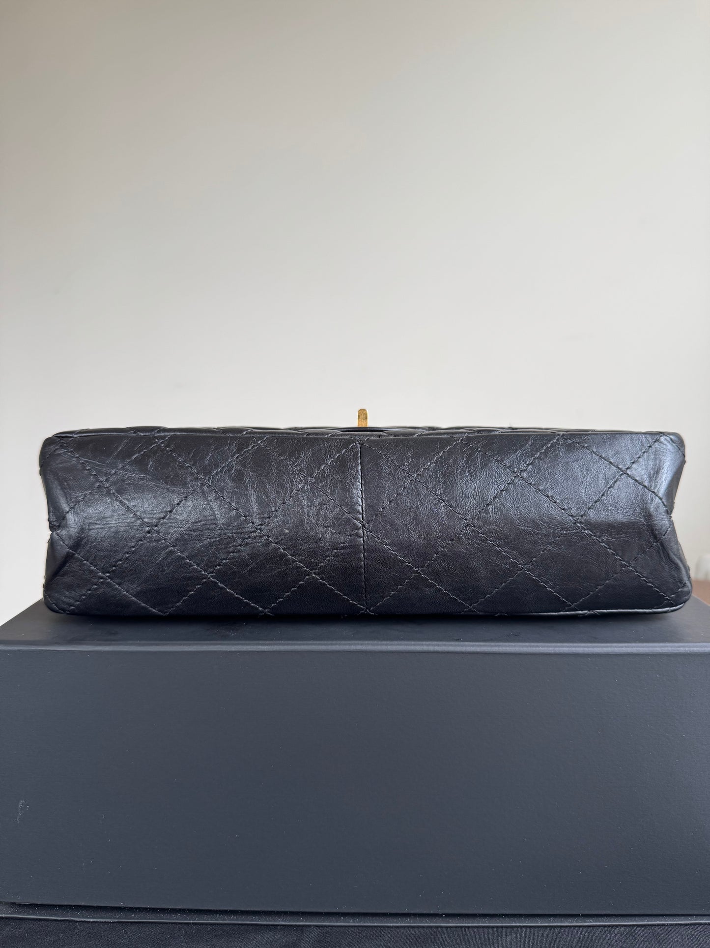 Pre-owned Chanel 2.55 Reissue Large 226 Black Calfskin Flap Bag