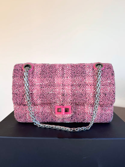 Pre-owned Chanel 2.55 Reissue 225 Medium Pink Tweed Flap Bag