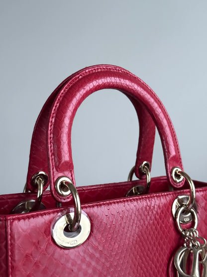 Pre-owned Dior Lady Dior Medium Red Python Bag