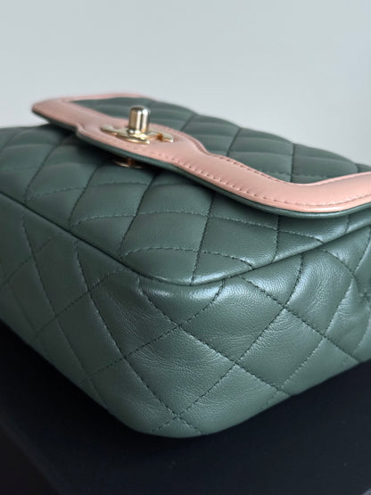 Pre-owned Chanel Diana Mini Bi-color Green Pink Leather Flap Bag