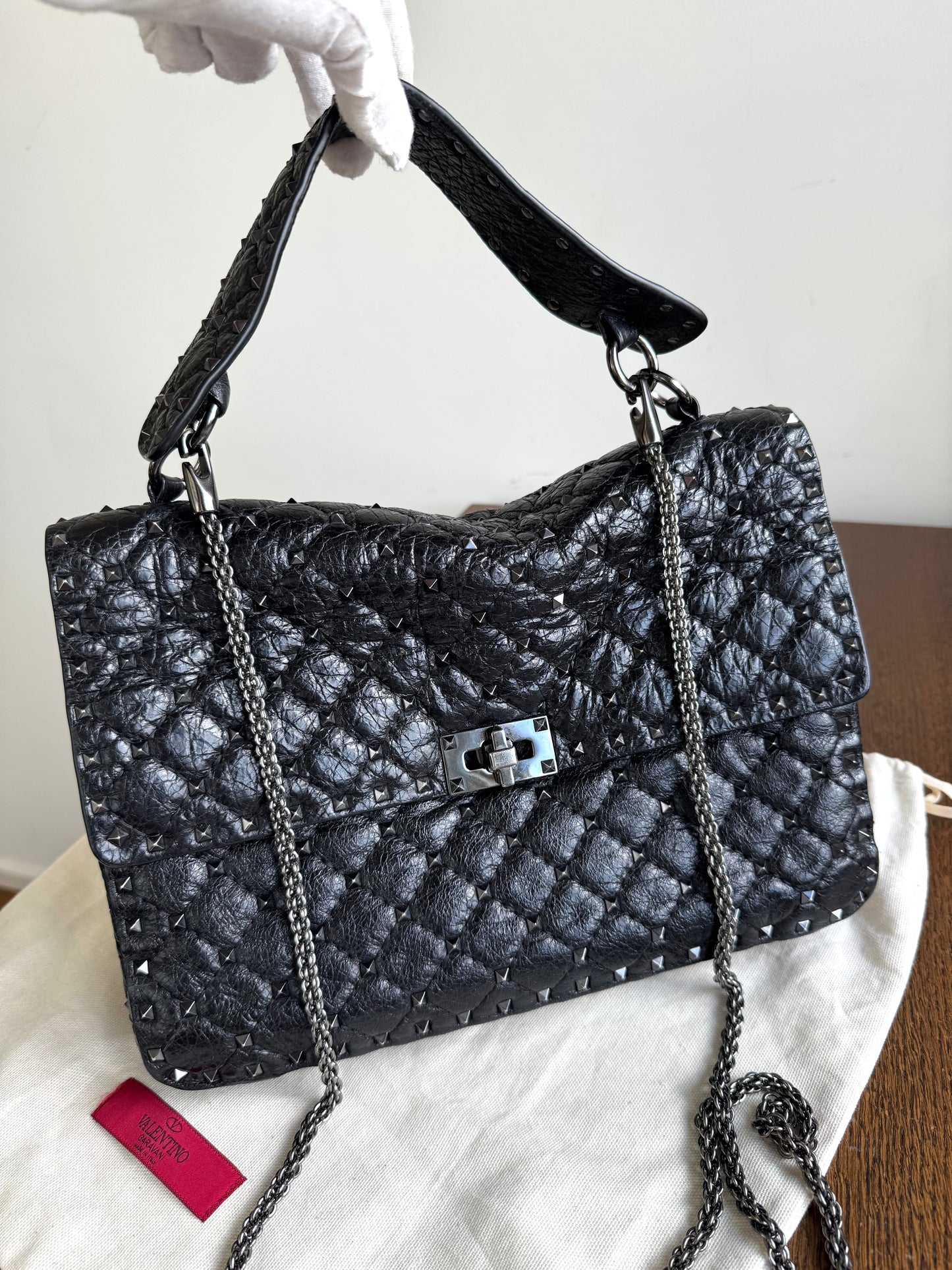Pre-owned Valentino Garavani Rockstud Spike Large Black Leather Bag