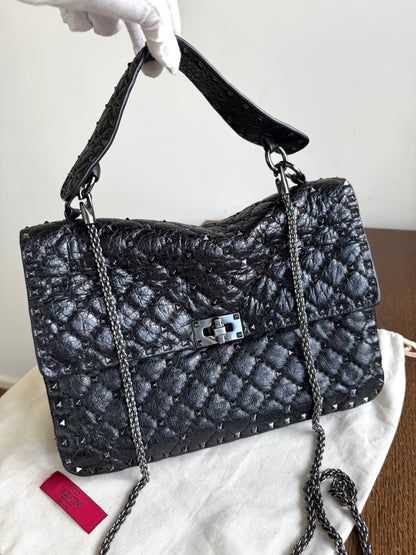 Pre-owned Valentino Garavani Rockstud Spike Large Black Leather Bag