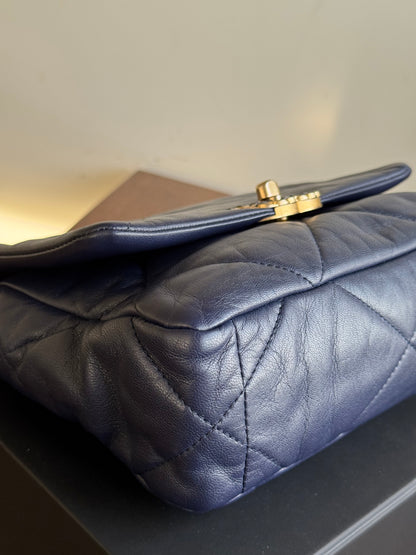 Pre-owned Chanel 19 Small Navy Lambskin Flap Bag