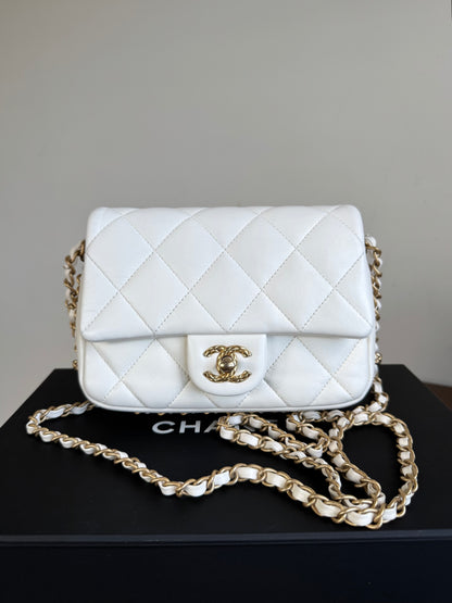 Pre-owned Chanel CC Mini Dynasty White Leather Flap Bag