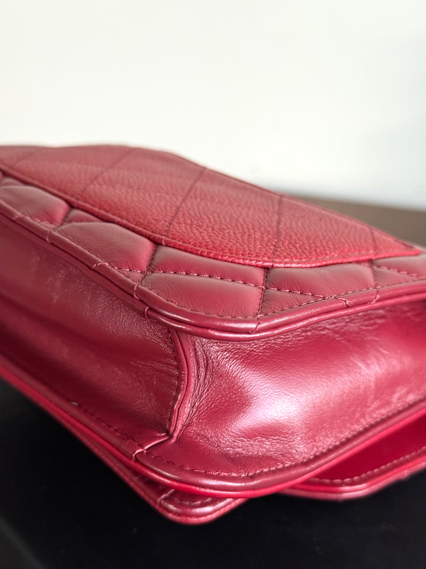 Pre-owned Chanel Top Chain Red Burgundy Caviar Flap Bag