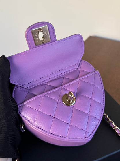 Pre-owned Chanel CC In Love Small Purple Leather Heart Bag