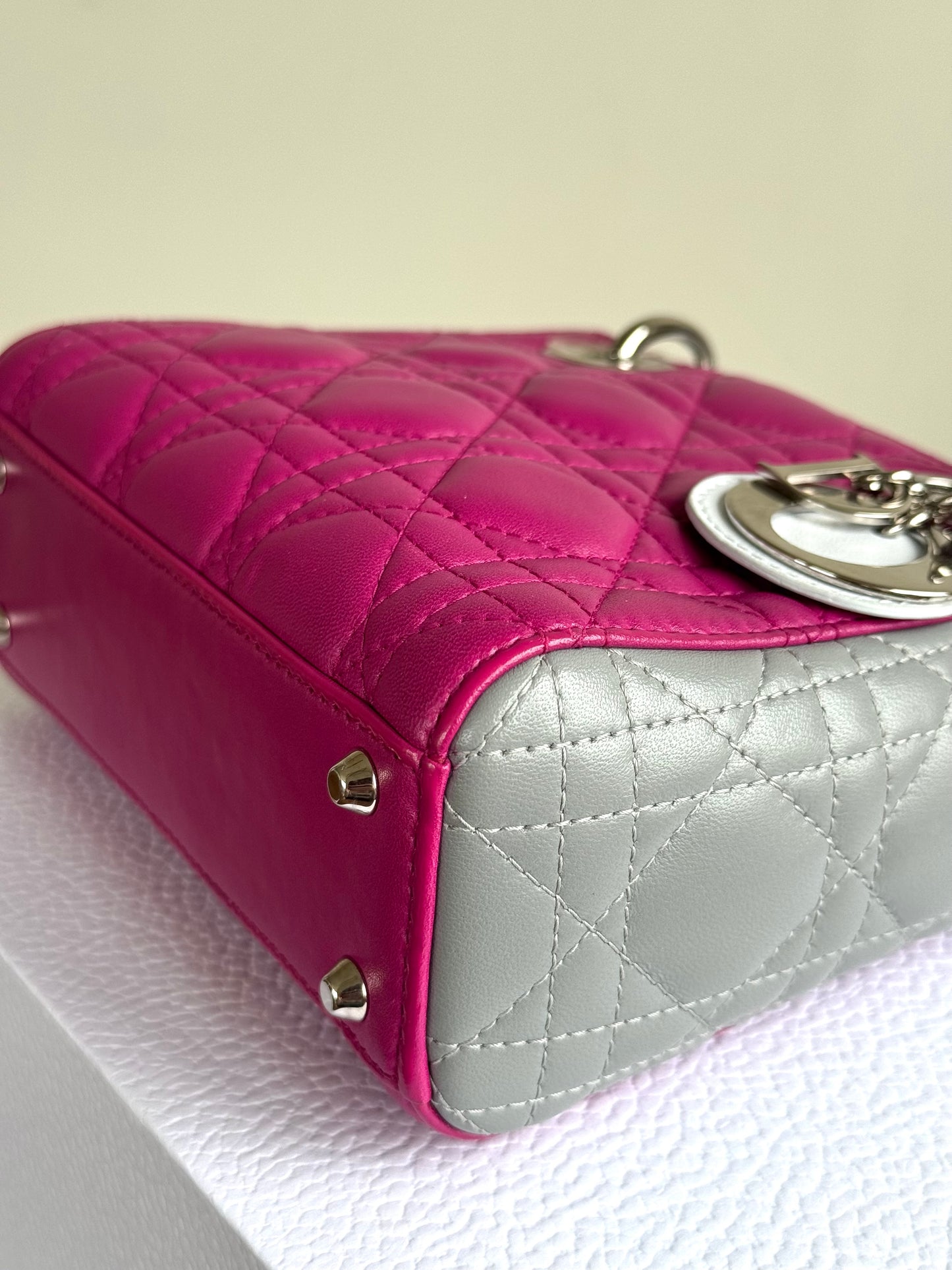 Pre-owned Dior Lady Dior Mini Multicolor Lambskin Cannage Bag