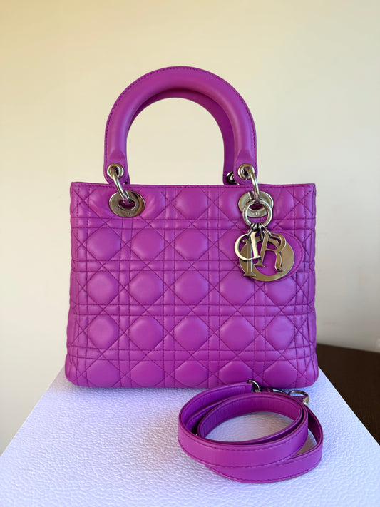 Pre-owned Dior Lady Dior Medium Pink Purple Lambskin Bag