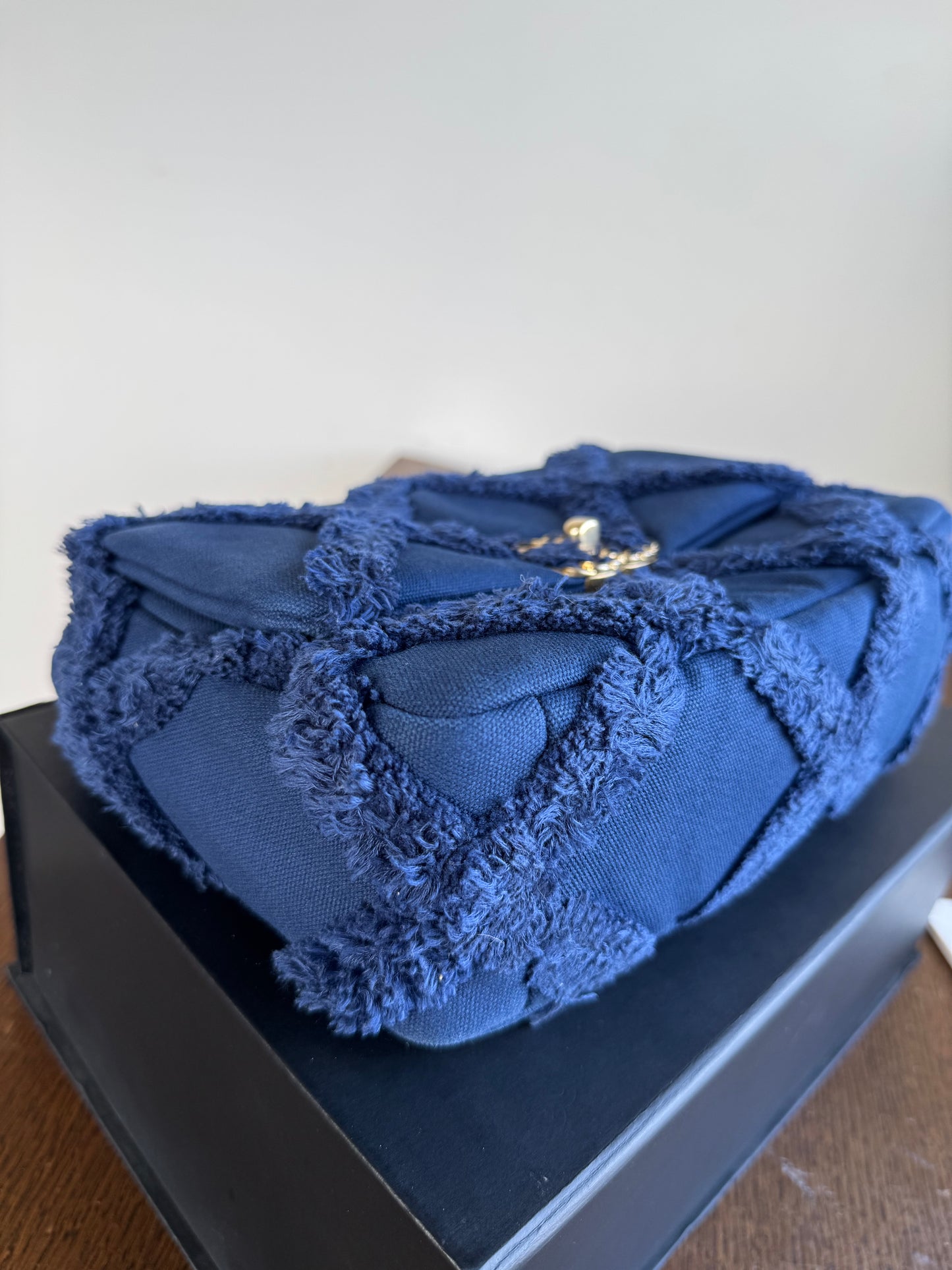 Pre-owned Chanel 19 Small Blue Canvas Flap Bag