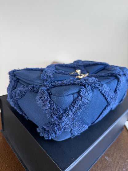 Pre-owned Chanel 19 Small Blue Canvas Flap Bag