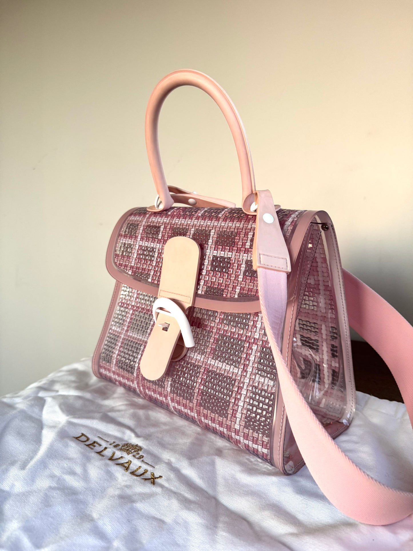 Pre-owned Delvaux Vinyl Gingham The Dreamer Brillant MM Pink Bag