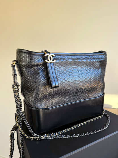 Pre-owned Chanel Gabrielle Medium Black Python Leather Hobo Bag Limited Edition