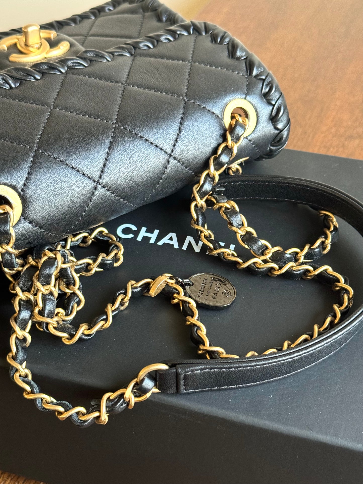 Pre-owned Chanel My Own Frame Small Black Leather Flap Bag