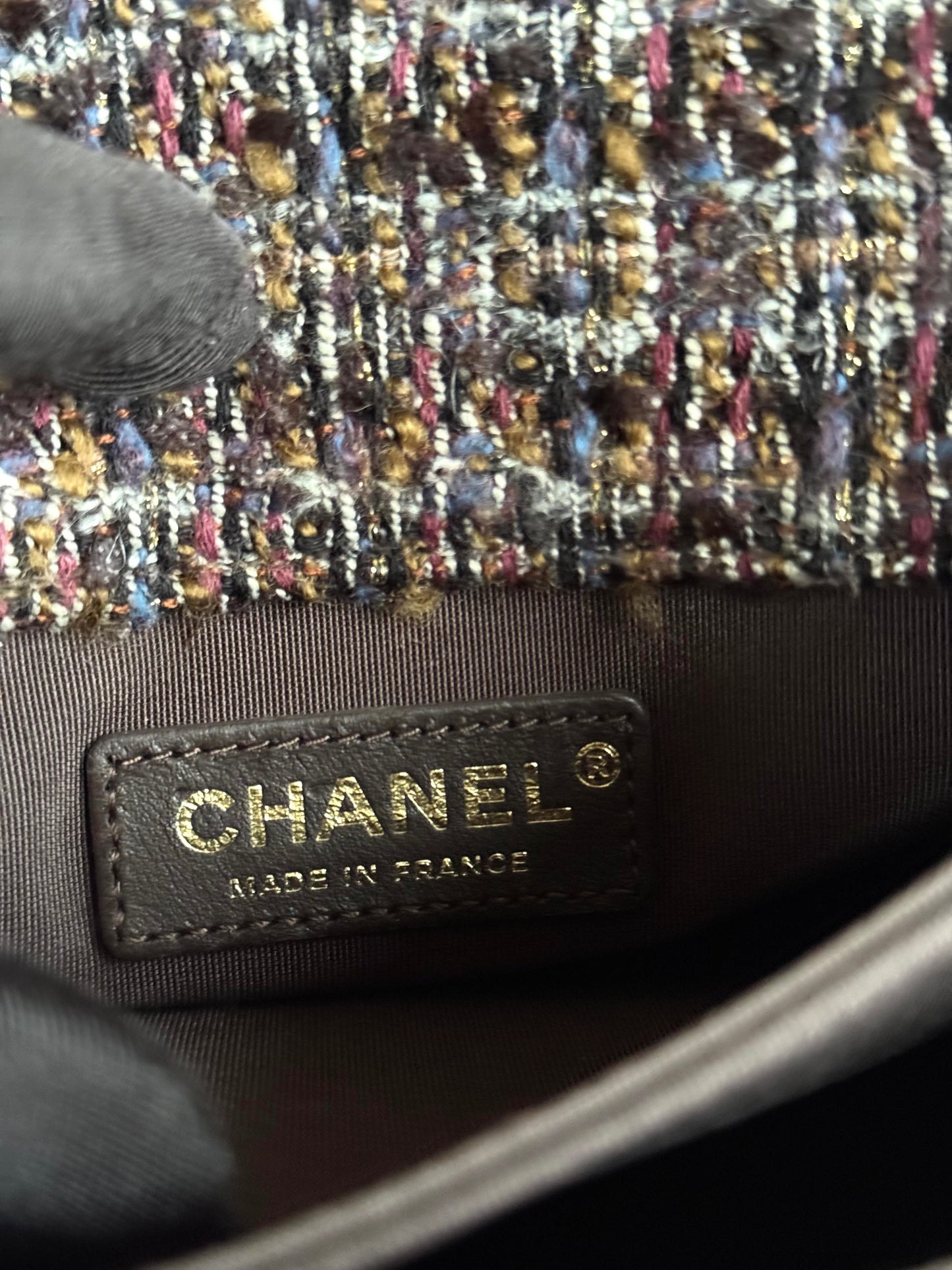 Pre-owned Chanel Knock On Wood Brown Tweed Top Handle Flap Bag