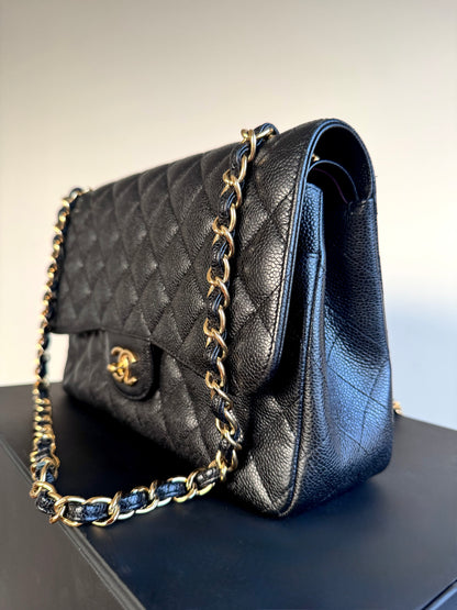 Pre-owned Chanel Timeless Classic Jumbo Black Caviar Flap Bag