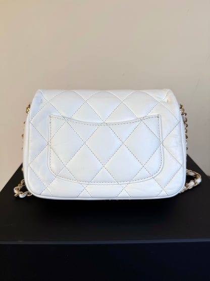 Pre-owned Chanel CC Mini Dynasty White Leather Flap Bag