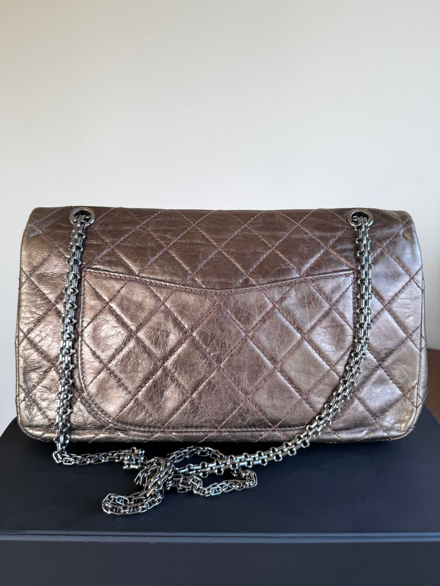 Pre-owned Chanel 2.55 Reissue Maxi 227 Bronze Metallic Calfskin Flap Bag