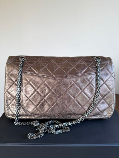Pre-owned Chanel 2.55 Reissue Maxi 227 Bronze Metallic Calfskin Flap Bag