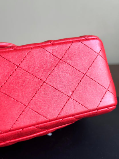 Pre-owned Chanel Timeless Mini Rectangle Coral Red Leather Bag