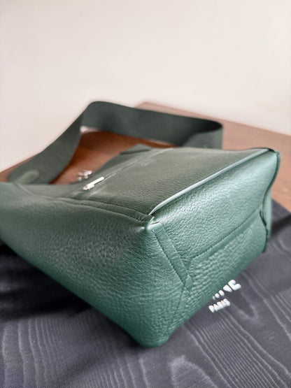 Pre-owned Céline Seau Sangle Small Dark Green Leather Tote Bag
