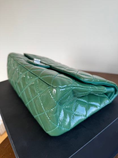 Pre-owned Chanel 2.55 Reissue Maxi 227 Dark Green Patent Leather Flap Bag