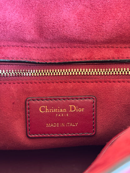 Pre-owned Dior Lady Dior Medium Studded Burgundy Calfskin Bag