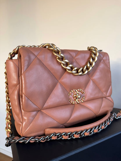 Pre-owned Chanel 19 Large Caramel Lambskin Flap Bag