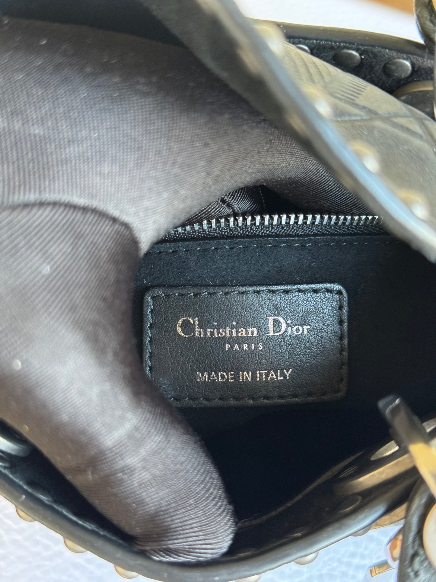 Pre-owned Dior Lady Dior Mini Studded Blacked Aged Calfskin Bag Limited Edition