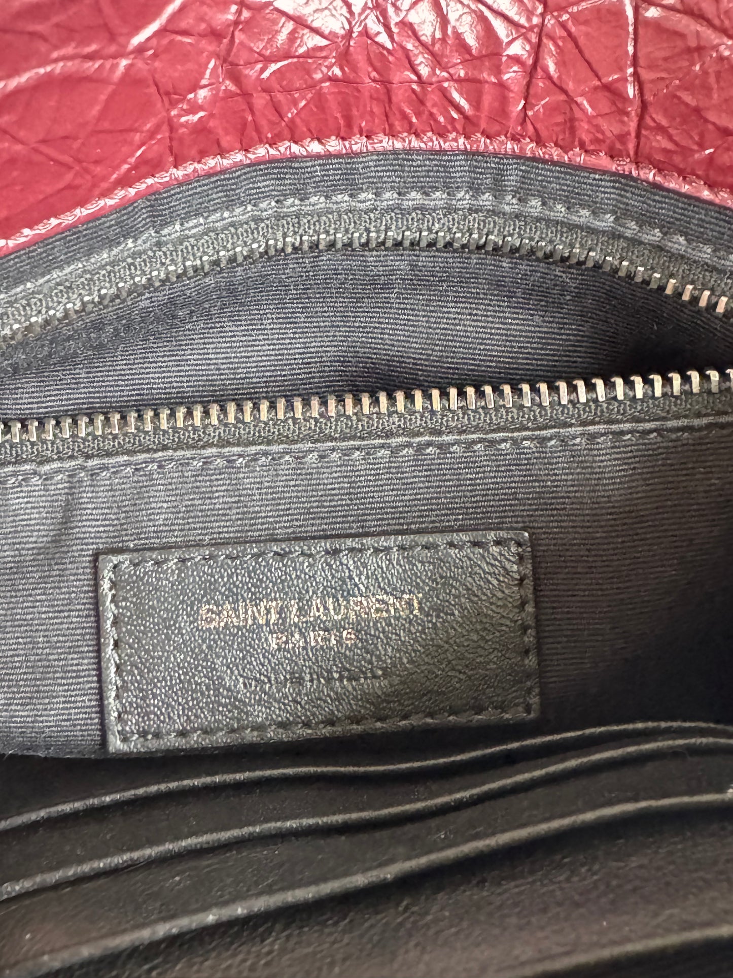 Pre-owned Saint Laurent Niki Mini Burgundy Leather Flap Bag