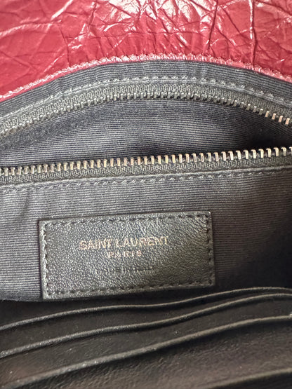 Pre-owned Saint Laurent Niki Mini Burgundy Leather Flap Bag