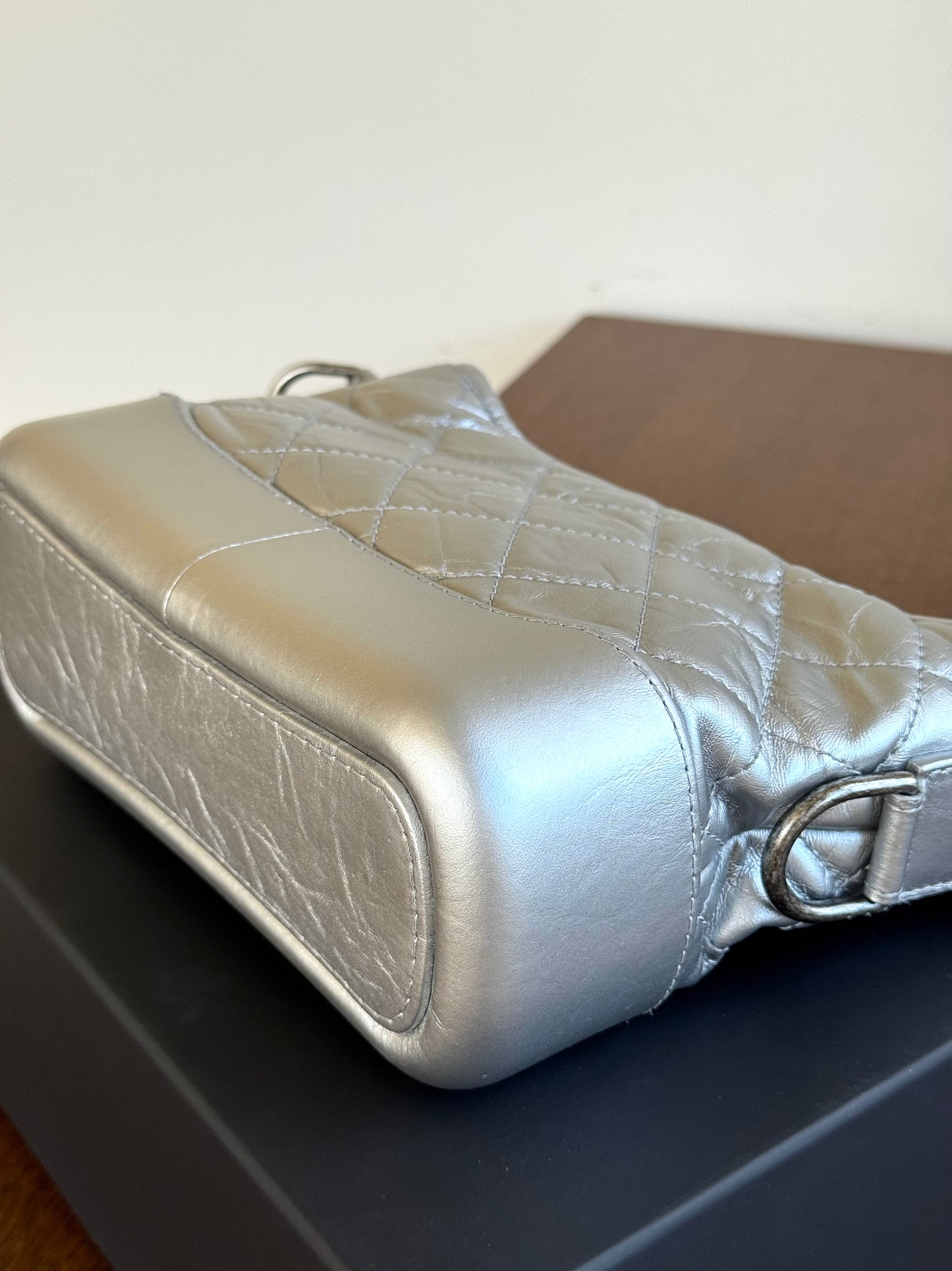Pre-owned Chanel Gabrielle Small Silver Leather Hobo Bag