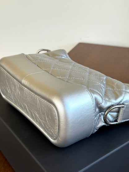 Pre-owned Chanel Gabrielle Small Silver Leather Hobo Bag