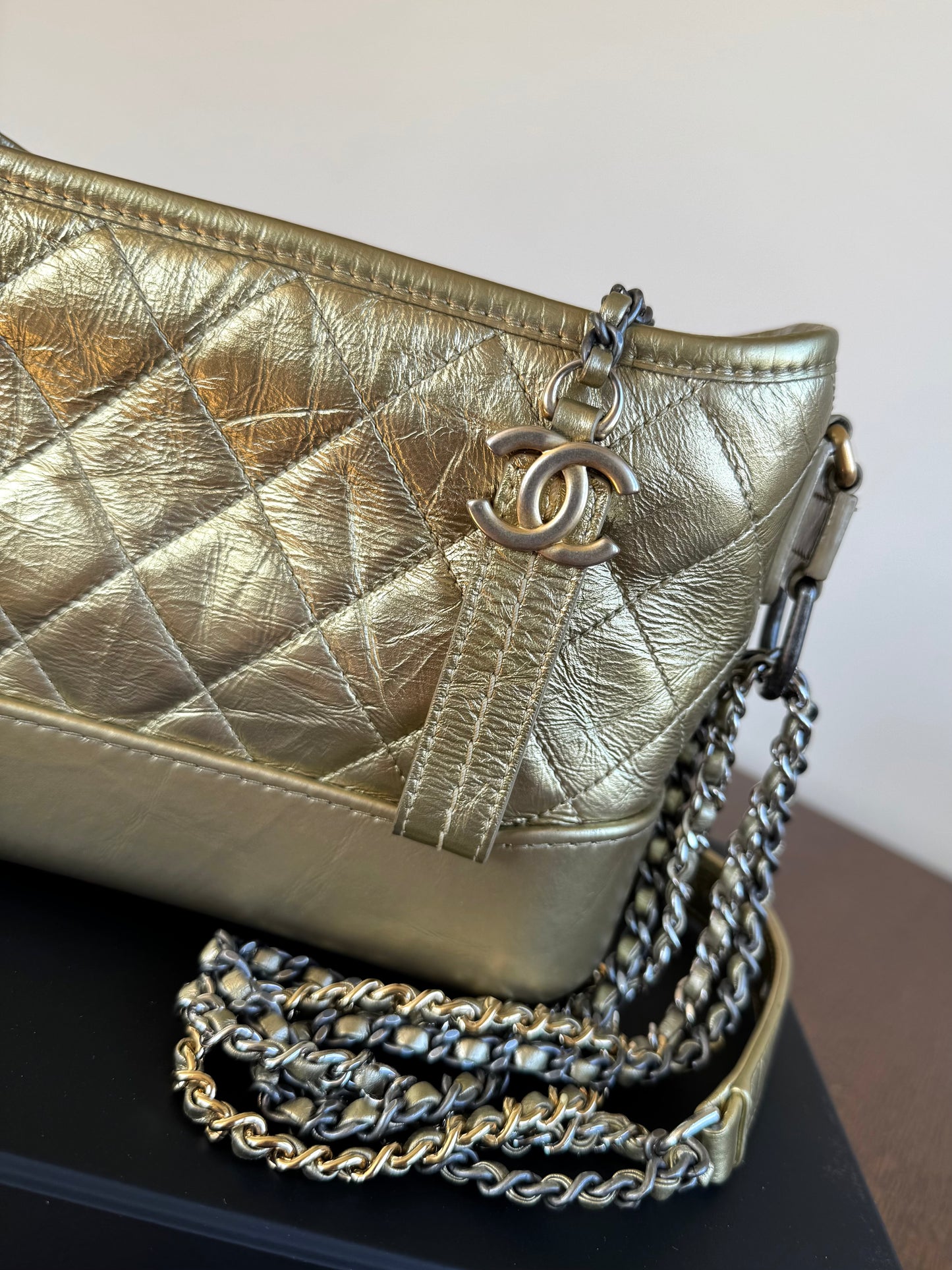 Pre-owned Chanel Gabrielle Small Gold Leather Hobo Bag