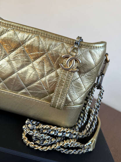 Pre-owned Chanel Gabrielle Small Gold Leather Hobo Bag