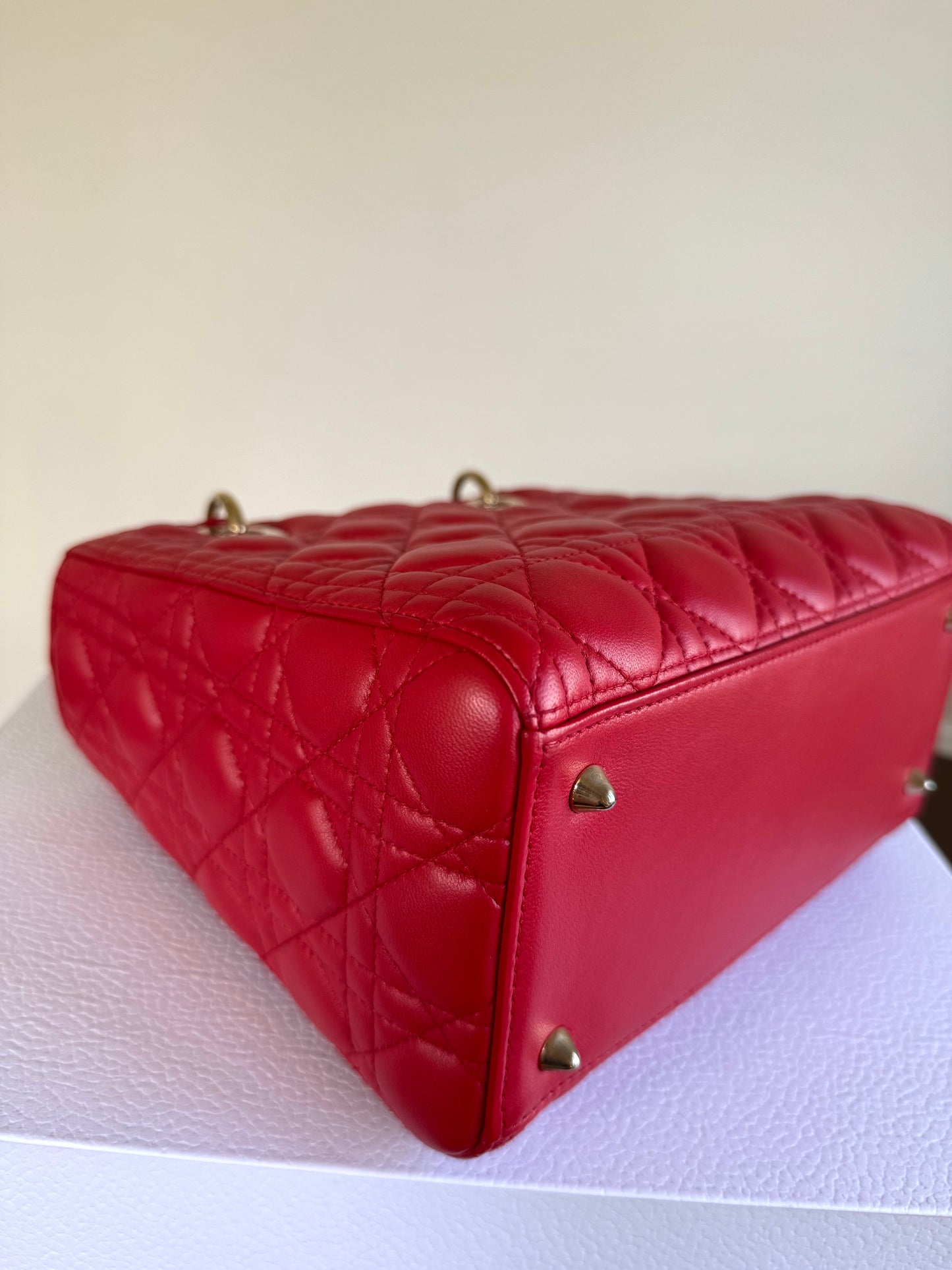 Pre-owned Dior Lady Dior Medium Red Lambskin Bag