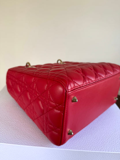Pre-owned Dior Lady Dior Medium Red Lambskin Bag