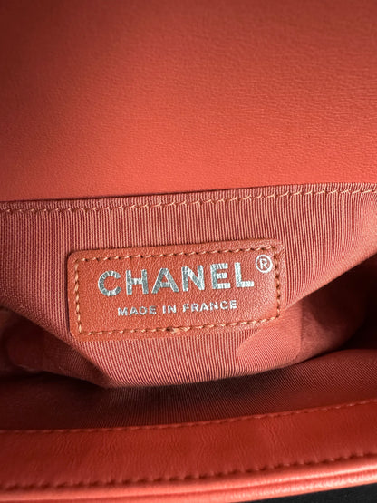 Pre-owned Chanel Boy Small Salmon Pink Tweed Leather Bag
