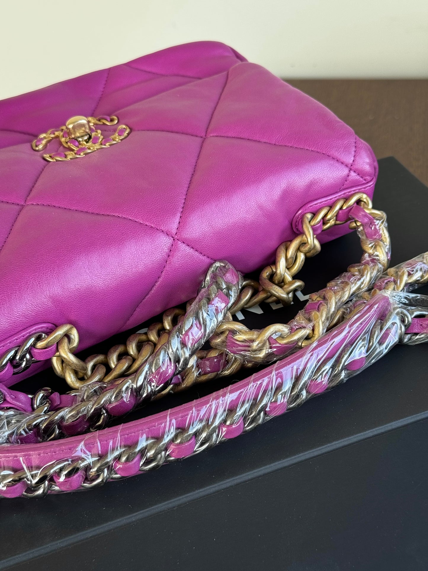 Pre-owned Chanel 19 Small Purple Lambskin Flap Bag