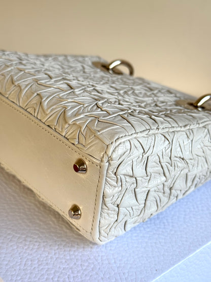 Pre-owned Dior Lady Dior Mini Off-White Eggshell Wrinkled Leather Bag