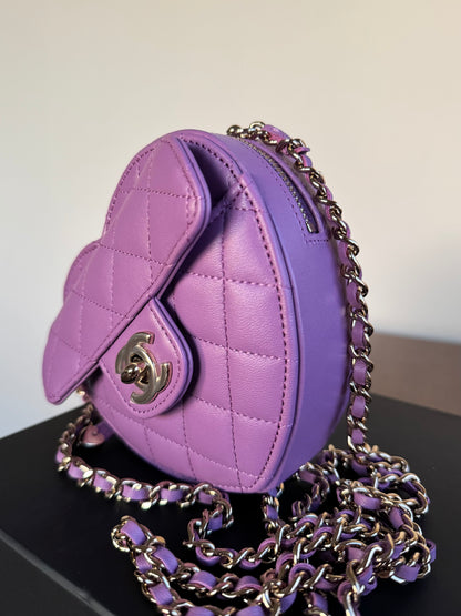 Pre-owned Chanel CC In Love Small Purple Leather Heart Bag