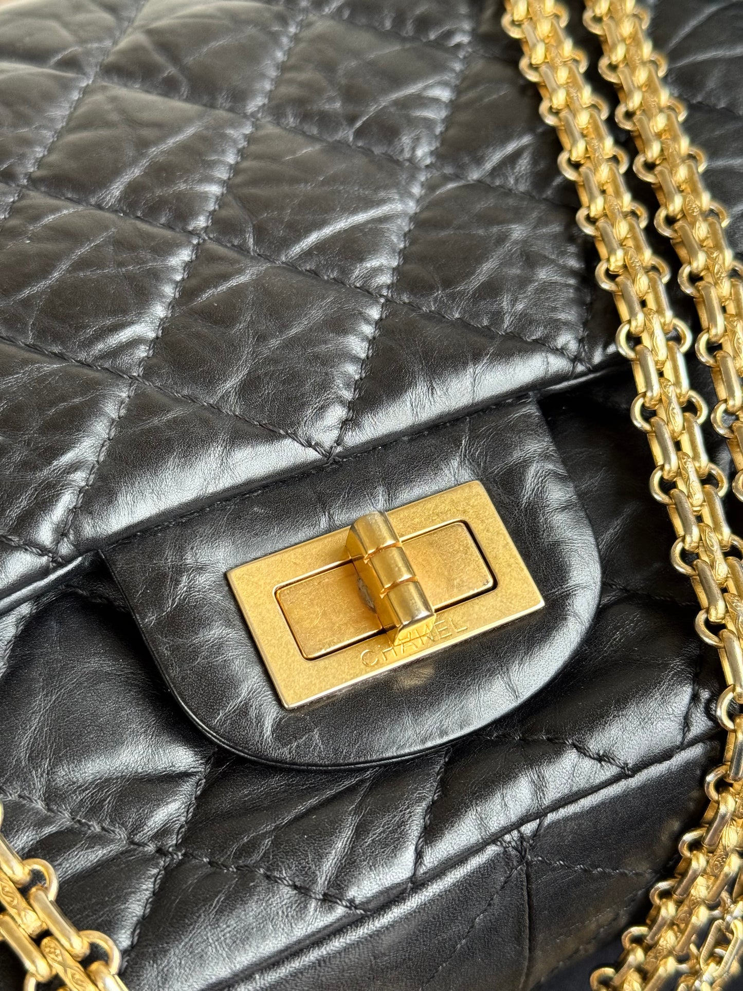 Pre-owned Chanel 2.55 Maxi 227 Black Leather Flap Bag
