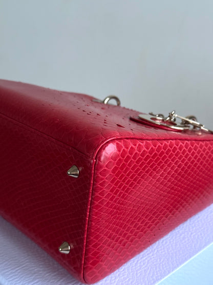 Pre-owned Dior Lady Dior Medium Red Python Bag