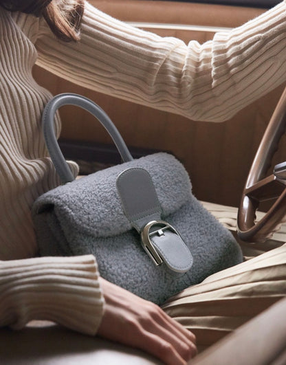 Pre-owned Delvaux Brillant Mini Sweet Cloud Teddy Ice Blue Wool Bag Limited Edition