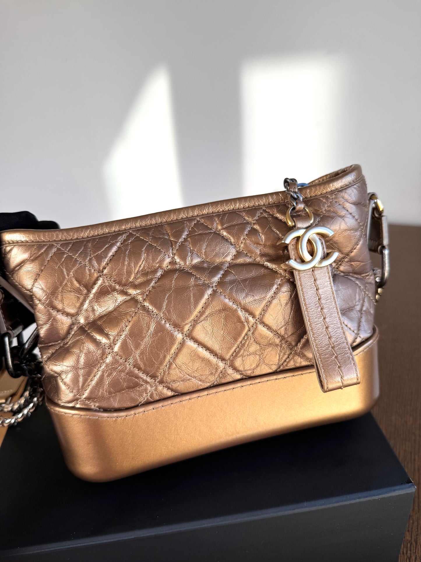 Pre-owned Chanel Gabrielle Small Bronze Leather Hobo Bag