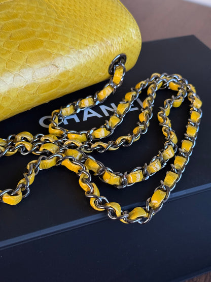 Pre-owned Chanel Timeless Mini Rectangle Yellow Python Flap Bag
